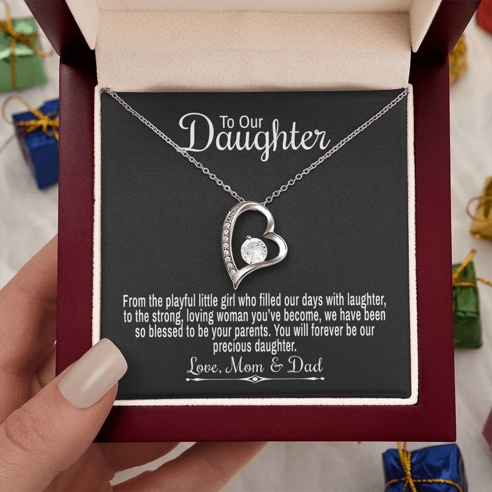 To Our Daughter From Mom & Dad - From The Playful Little Girl - Forever Love Heart Necklace