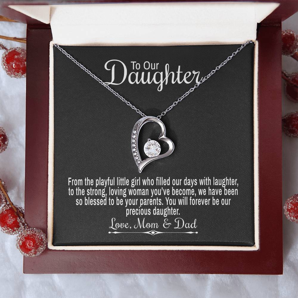 To Our Daughter From Mom & Dad - From The Playful Little Girl - Forever Love Heart Necklace