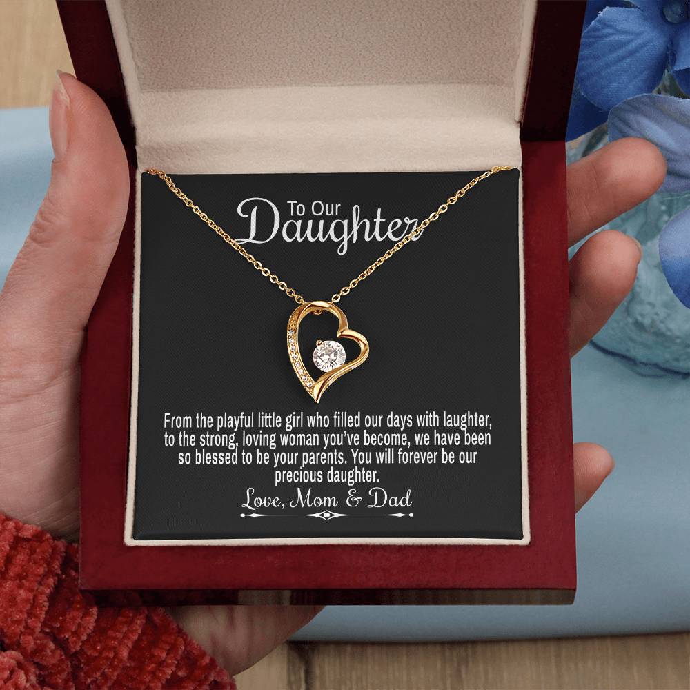 To Our Daughter From Mom & Dad - From The Playful Little Girl - Forever Love Heart Necklace