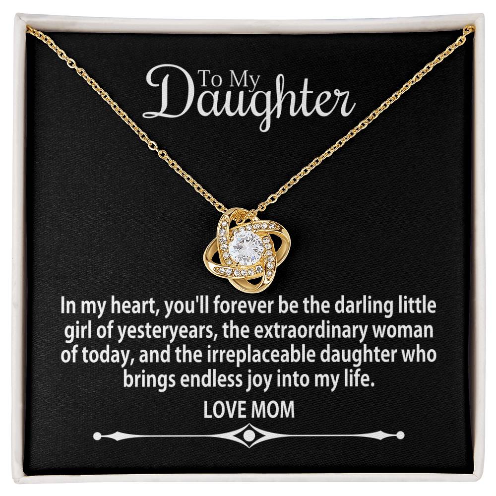 To Daughter From Mom - In My Heart You'll Forever Be - Love Knot Necklace