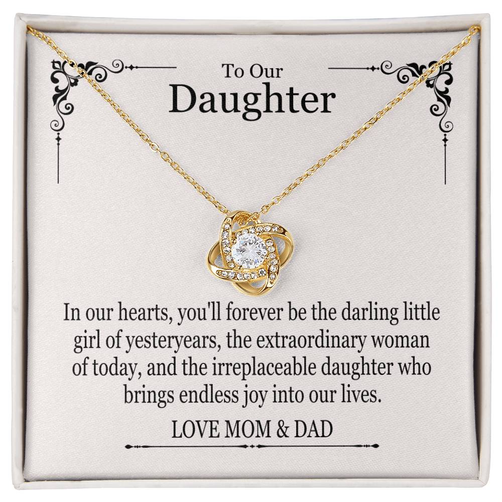 To Our Daughter From Mom & Dad - In Our Hearts You'll Forever Be - Love Knot Necklace