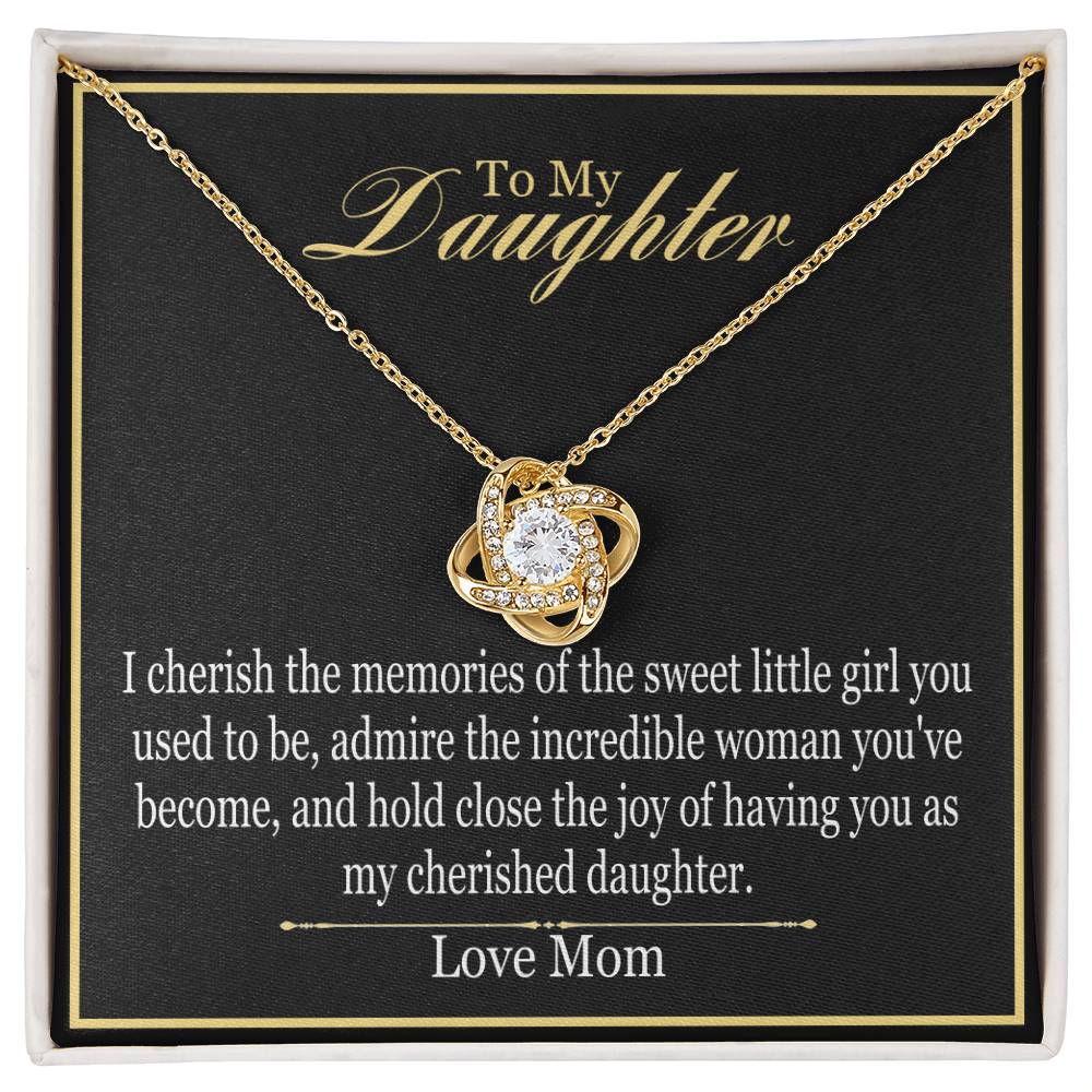 To Daughter From Mom - I Cherish The Memories - Love Knot Necklace