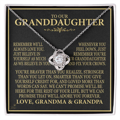 To Our Granddaughter From Grandma & Grandpa - Remember We'll Always Love You - Love Knot Necklace