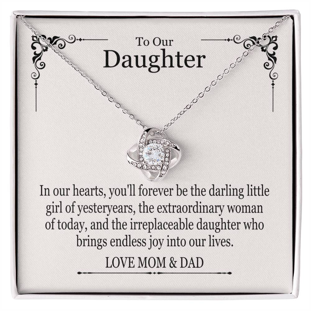 To Our Daughter From Mom & Dad - In Our Hearts You'll Forever Be - Love Knot Necklace