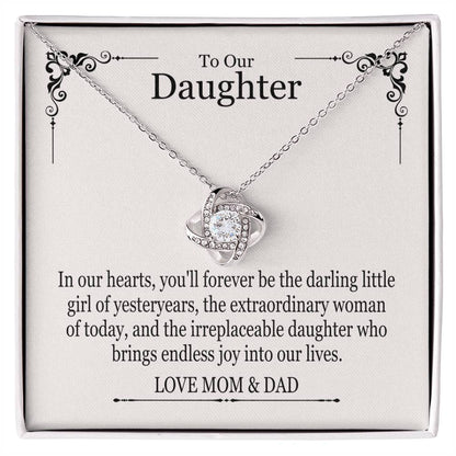 To Our Daughter From Mom & Dad - In Our Hearts You'll Forever Be - Love Knot Necklace