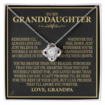 To My Granddaughter From Grandpa - Remember I'll Always Love You - Love Knot Necklace