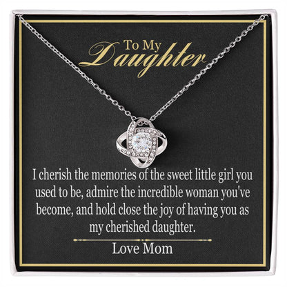 To Daughter From Mom - I Cherish The Memories - Love Knot Necklace