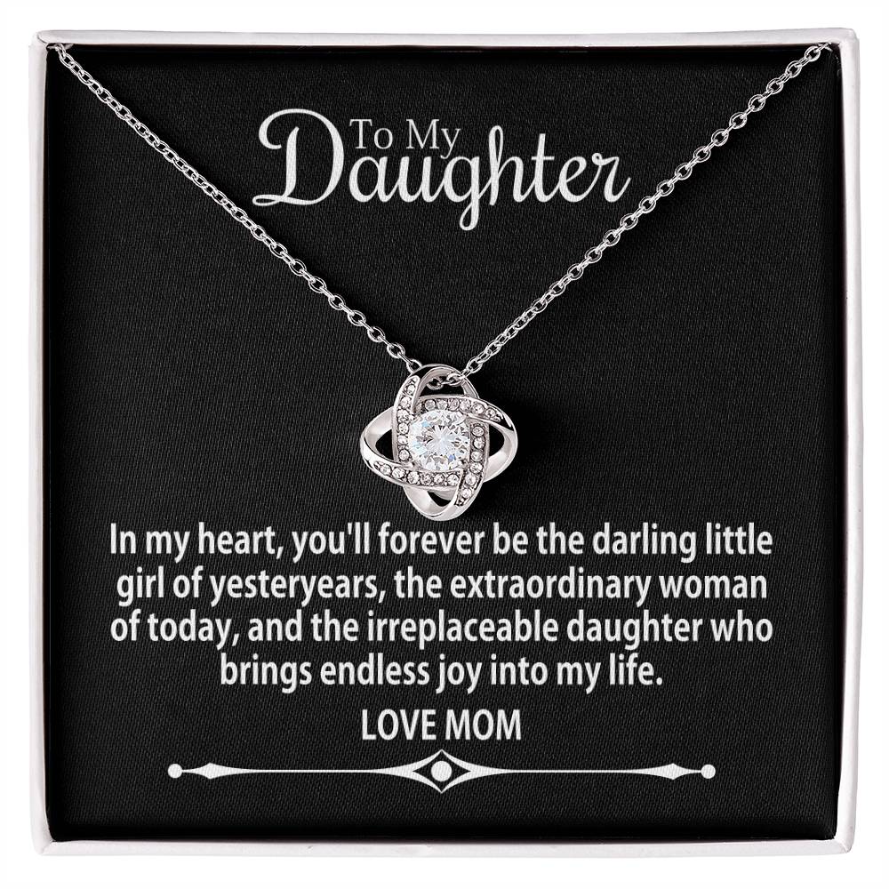 To Daughter From Mom - In My Heart You'll Forever Be - Love Knot Necklace