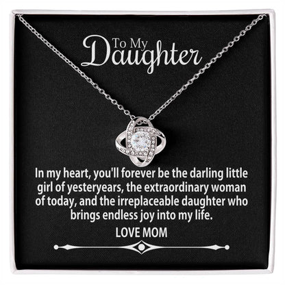 To Daughter From Mom - In My Heart You'll Forever Be - Love Knot Necklace