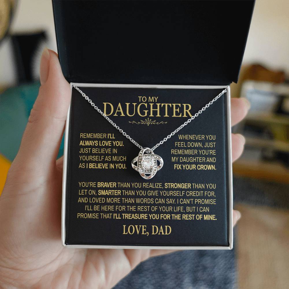 To My Daughter - Remember I'll Always Love You - Love Knot Necklace From Dad