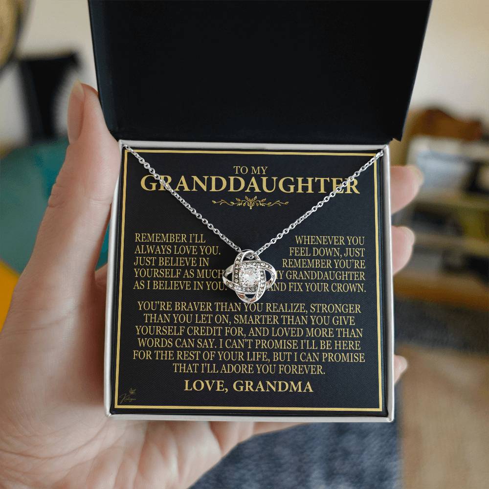 To My Granddaughter From Grandma - Remember I'll Always Love You - Love Knot Necklace