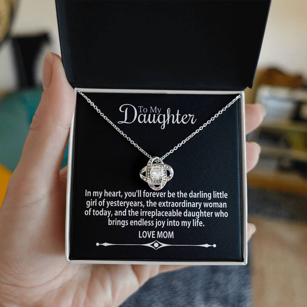 To Daughter From Mom - In My Heart You'll Forever Be - Love Knot Necklace