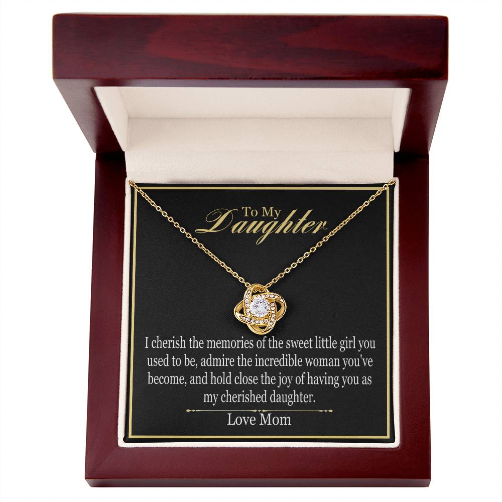 To Daughter From Mom - I Cherish The Memories - Love Knot Necklace