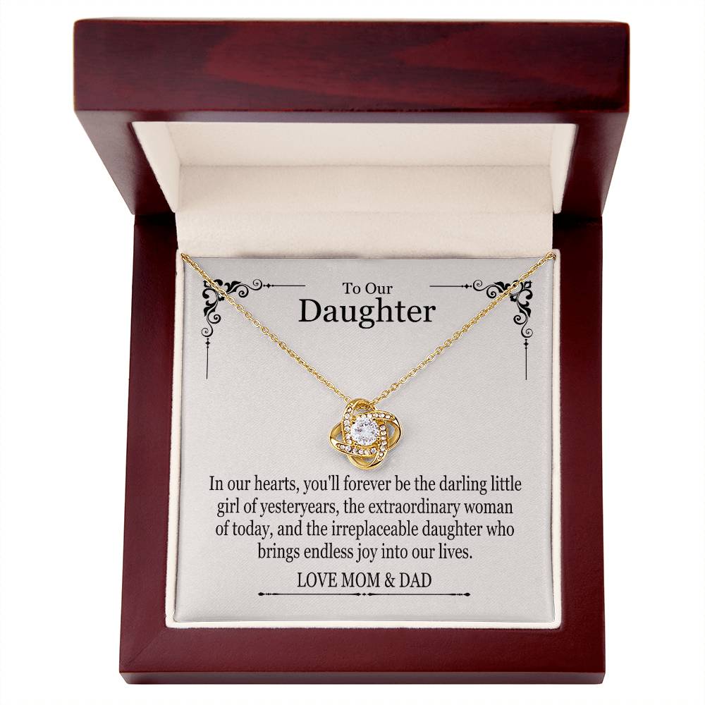 To Our Daughter From Mom & Dad - In Our Hearts You'll Forever Be - Love Knot Necklace