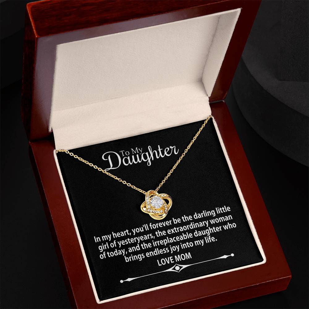 To Daughter From Mom - In My Heart You'll Forever Be - Love Knot Necklace