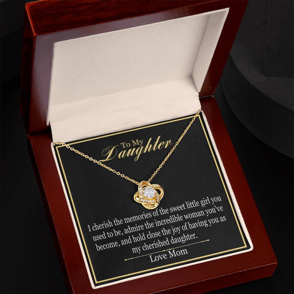 To Daughter From Mom - I Cherish The Memories - Love Knot Necklace