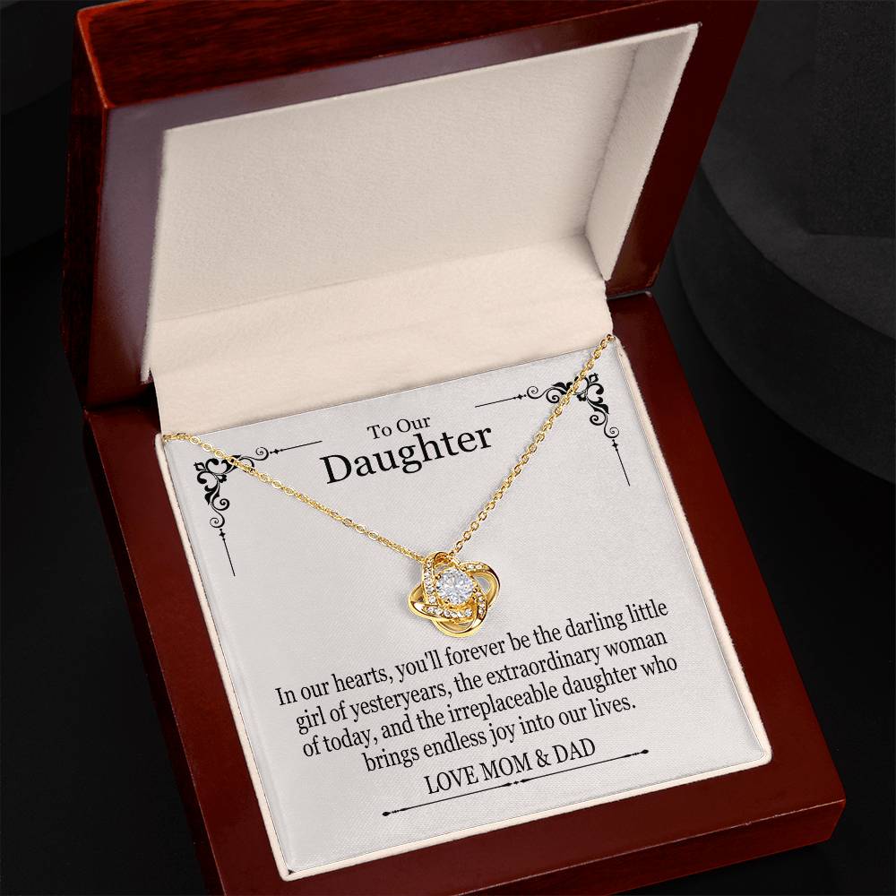 To Our Daughter From Mom & Dad - In Our Hearts You'll Forever Be - Love Knot Necklace