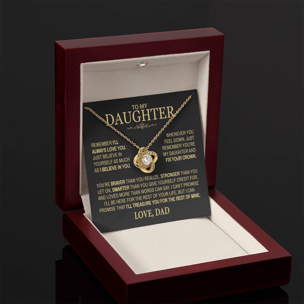 To My Daughter - Remember I'll Always Love You - Love Knot Necklace From Dad