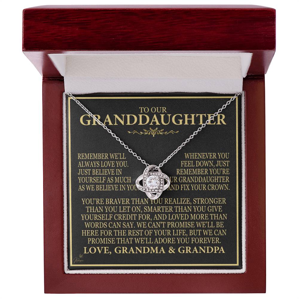 To Our Granddaughter From Grandma & Grandpa - Remember We'll Always Love You - Love Knot Necklace