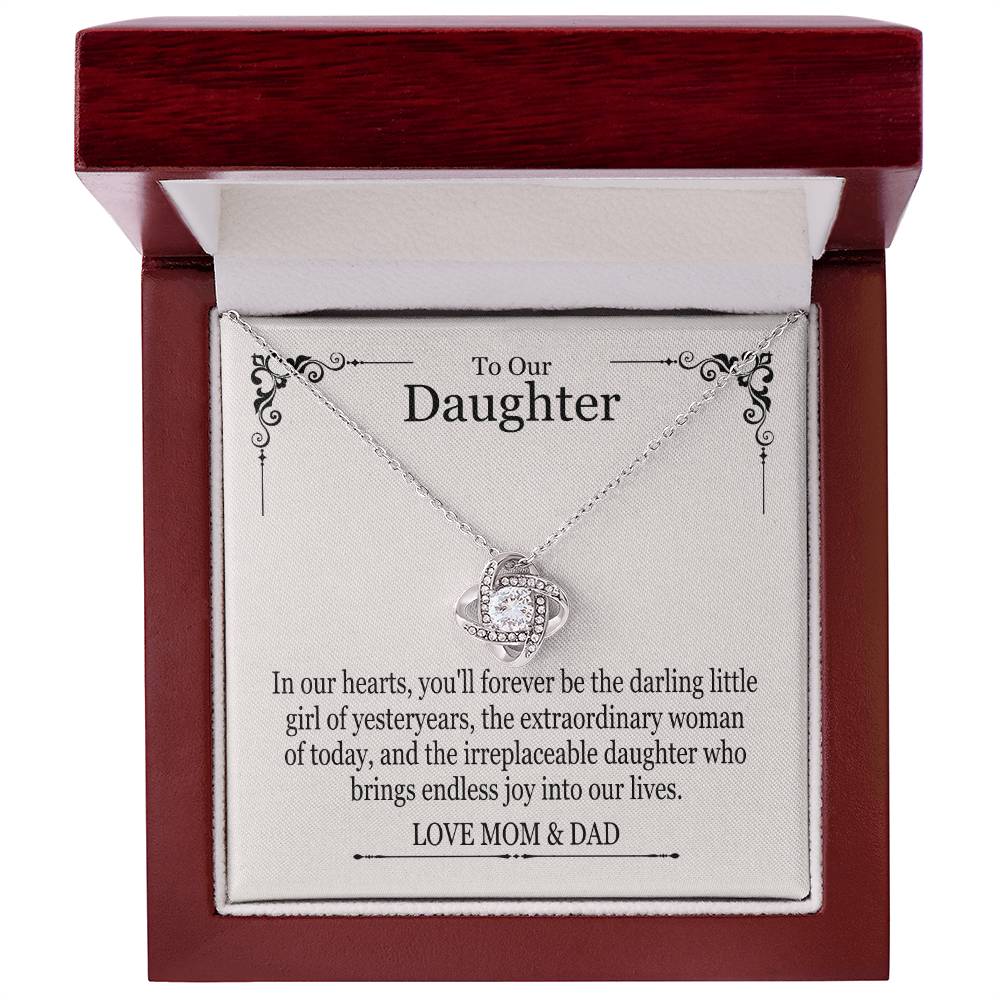 To Our Daughter From Mom & Dad - In Our Hearts You'll Forever Be - Love Knot Necklace