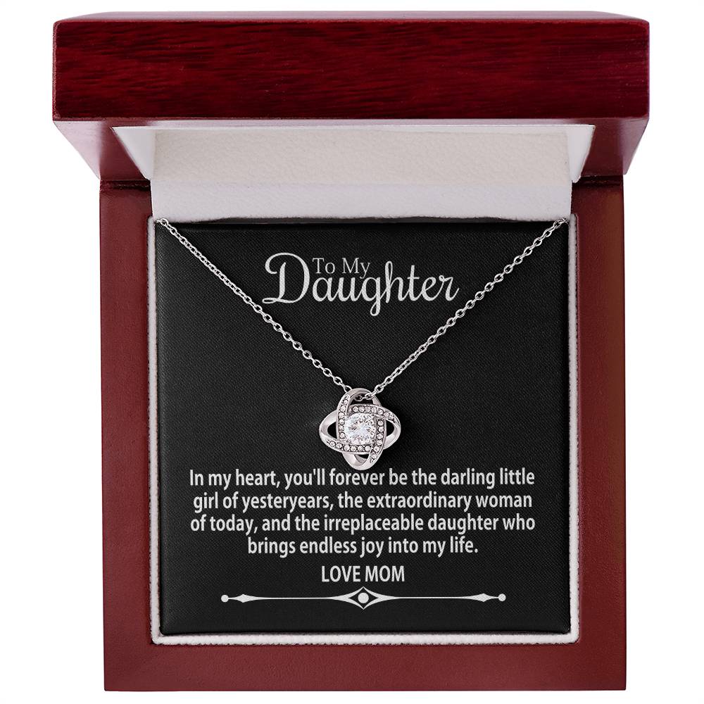 To Daughter From Mom - In My Heart You'll Forever Be - Love Knot Necklace