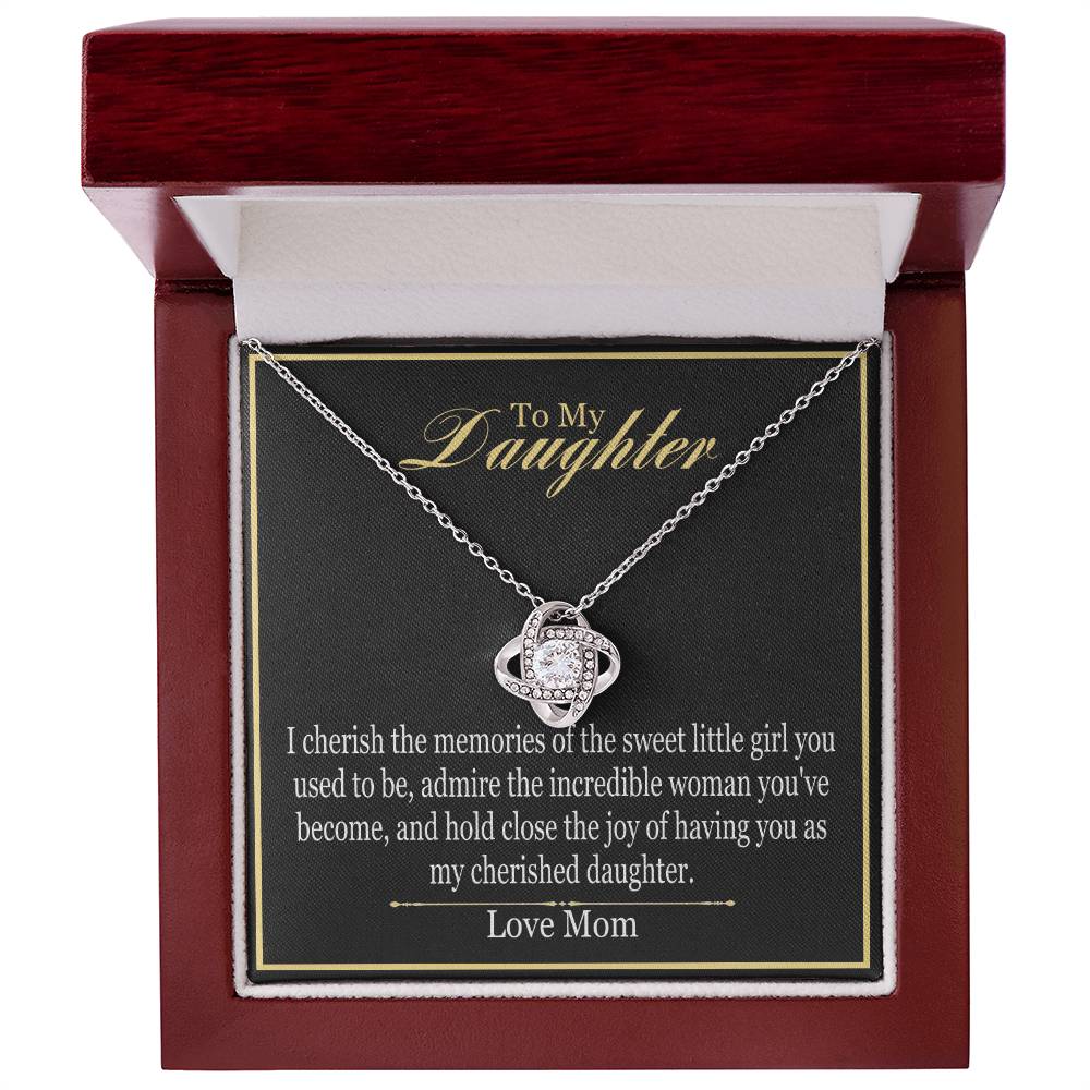 To Daughter From Mom - I Cherish The Memories - Love Knot Necklace