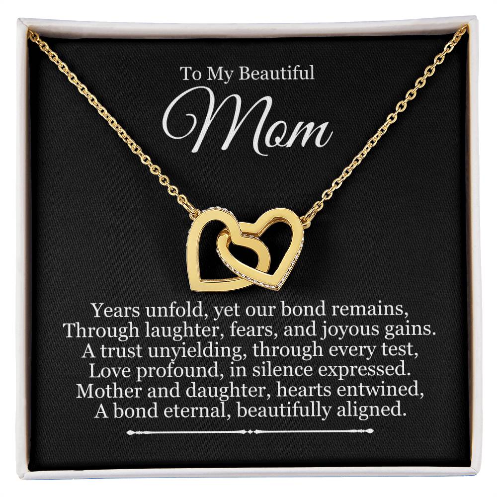 To Mom From Daughter - Years Unfold Yet Our Bond Remains - Interlocking Hearts Necklace