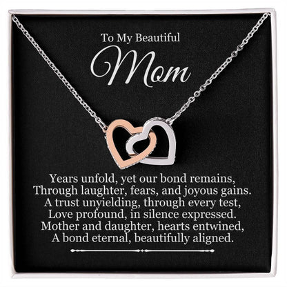 To Mom From Daughter - Years Unfold Yet Our Bond Remains - Interlocking Hearts Necklace