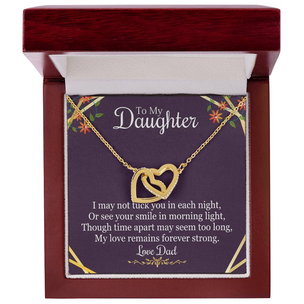 To Daughter From Dad - I May Not Tuck You In Each Night - Interlocking Hearts Necklace