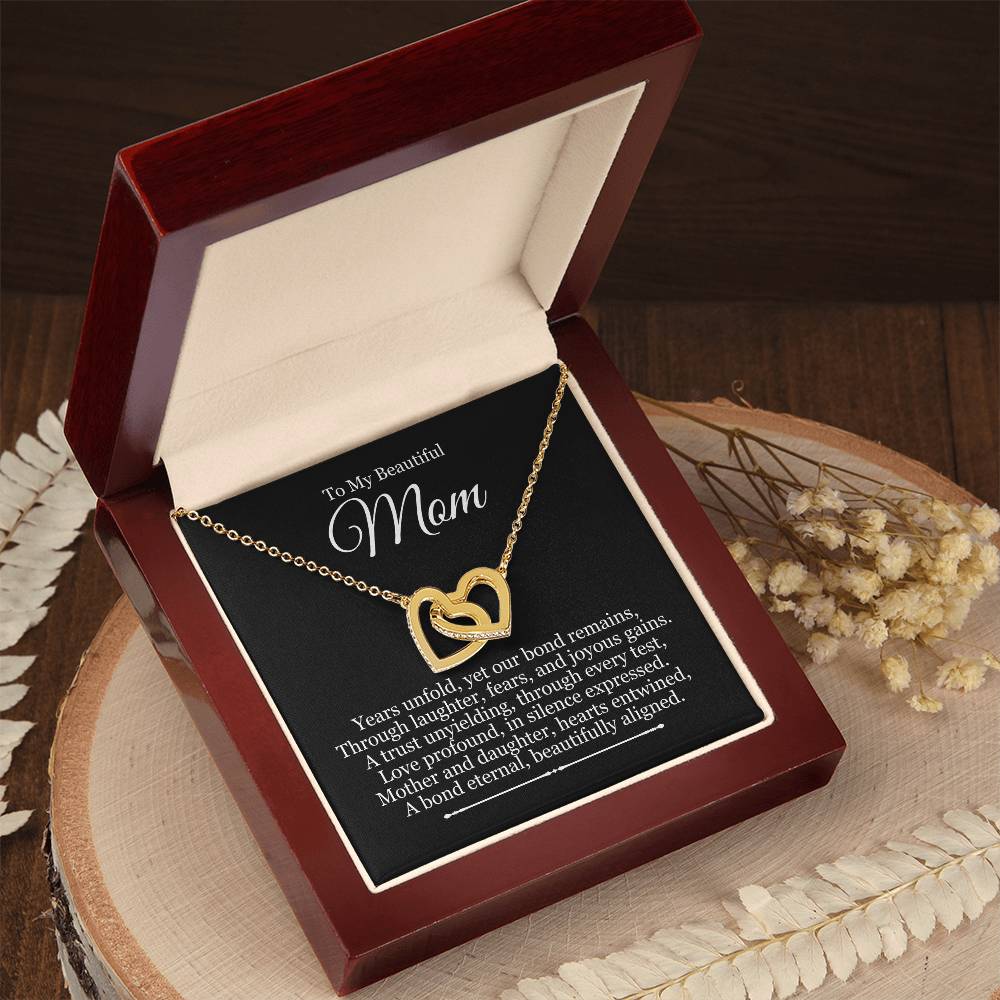 To Mom From Daughter - Years Unfold Yet Our Bond Remains - Interlocking Hearts Necklace