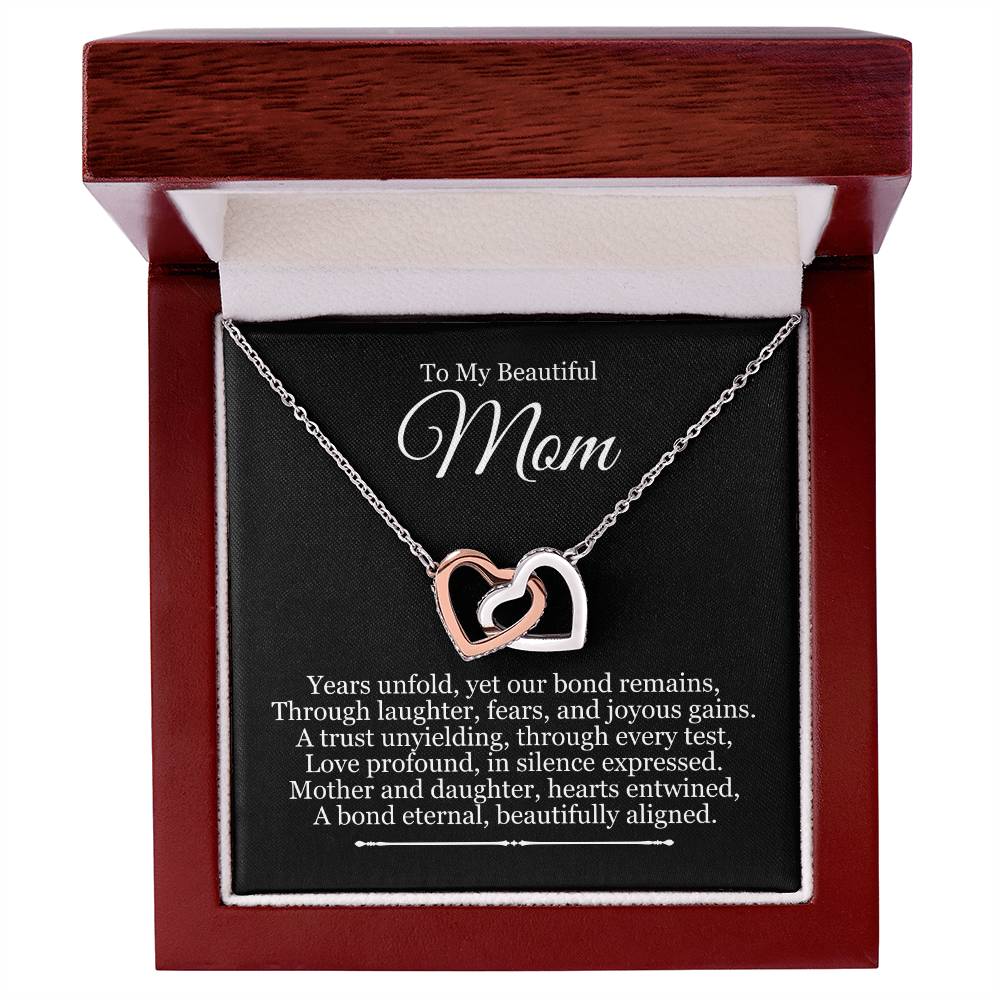 To Mom From Daughter - Years Unfold Yet Our Bond Remains - Interlocking Hearts Necklace