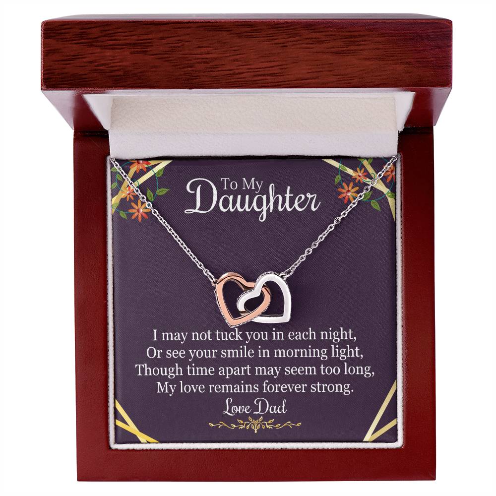 To Daughter From Dad - I May Not Tuck You In Each Night - Interlocking Hearts Necklace