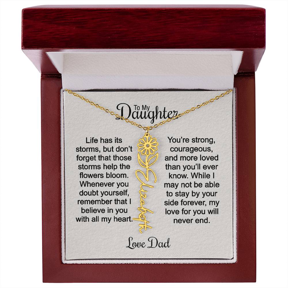 Personalized Birth Flower Name Necklace For Daughter From Father