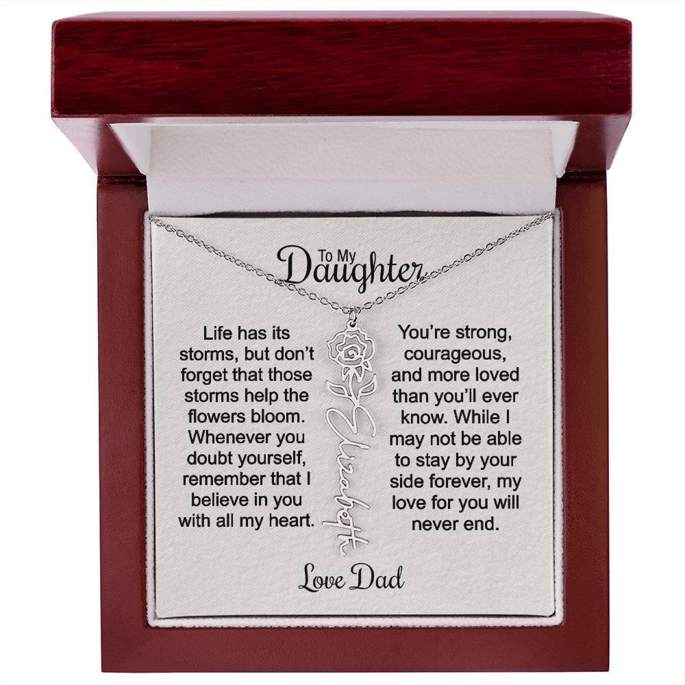 Personalized Birth Flower Name Necklace For Daughter From Father