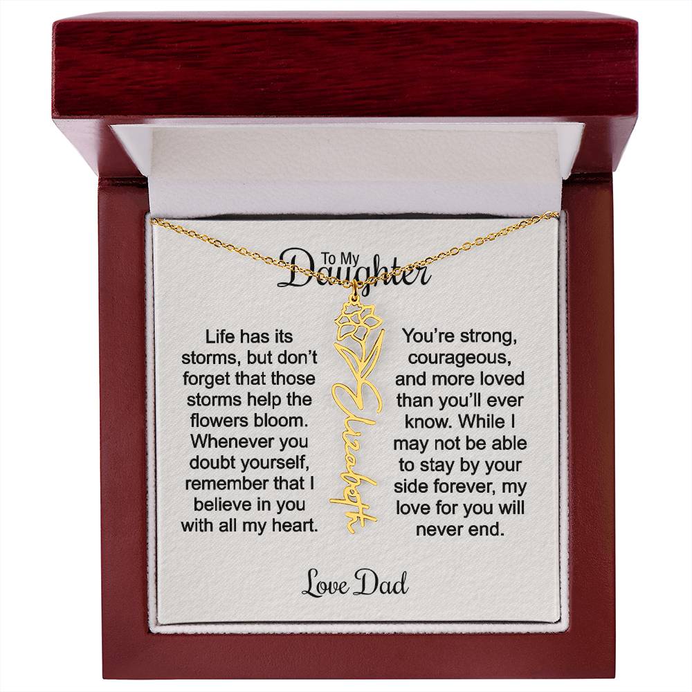 Personalized Birth Flower Name Necklace For Daughter From Father