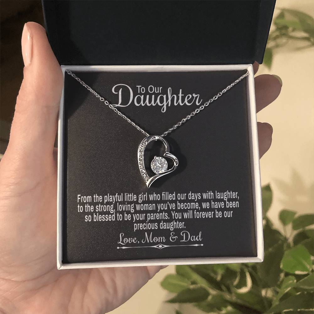 To Our Daughter From Mom & Dad - From The Playful Little Girl - Forever Love Heart Necklace