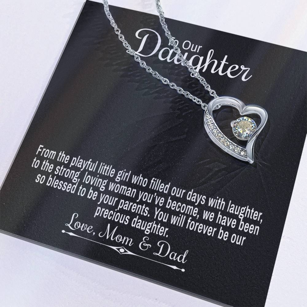 To Our Daughter From Mom & Dad - From The Playful Little Girl - Forever Love Heart Necklace