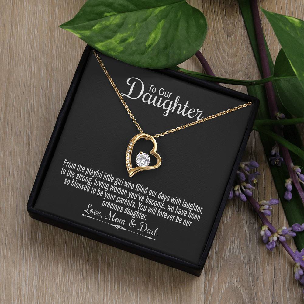 To Our Daughter From Mom & Dad - From The Playful Little Girl - Forever Love Heart Necklace