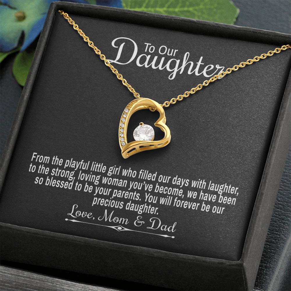 To Our Daughter From Mom & Dad - From The Playful Little Girl - Forever Love Heart Necklace